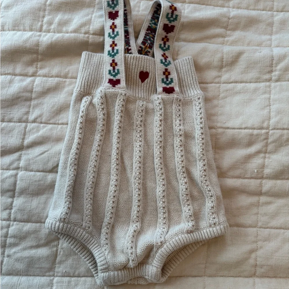 Hanna Andersson Cream Knit Diaper Cover with Patterned Straps